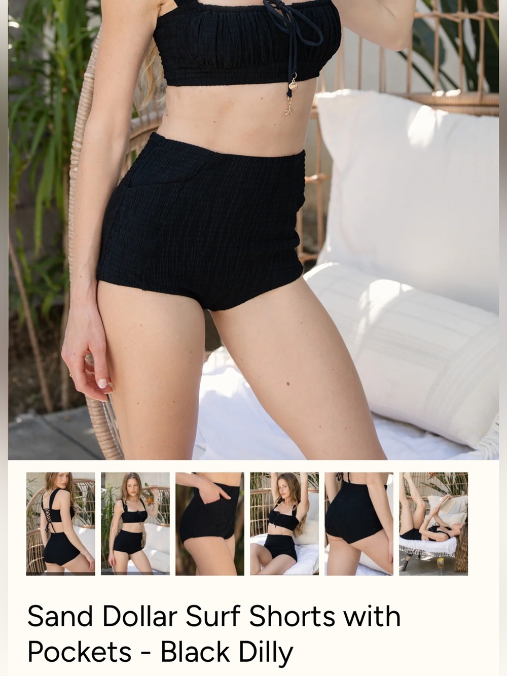 NWT❤️POPFLEX M Black High-Waist Sand Dollar Surf Shorts with Pockets